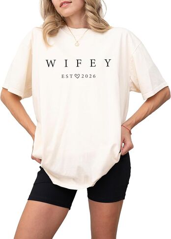 Just Married Wife Est 2023 Comfort Color Shirt for Women Honeymoon Bride Gift Womens Wedding Bridal Shower Outfits in Kuwait