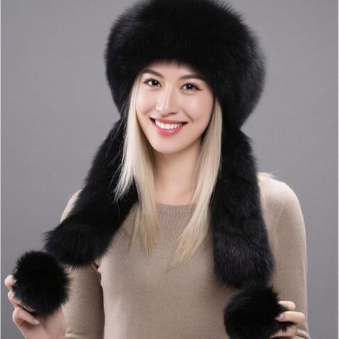 Winter Faux Fur Cossack Russian Style Hat with Pompom Ties, Plush Warm Lining Ushanka Trapper Hat for Ski, Travel, Gifts in Saudi Arabia