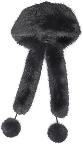 Winter Faux Fur Cossack Russian Style Hat with Pompom Ties, Plush Warm Lining Ushanka Trapper Hat for Ski, Travel, Gifts in Saudi Arabia