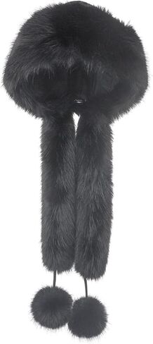 Winter Faux Fur Cossack Russian Style Hat with Pompom Ties, Plush Warm Lining Ushanka Trapper Hat for Ski, Travel, Gifts in Saudi Arabia