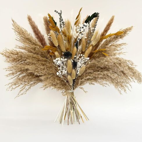 باقة عشب بامباس الطبيعية المجففة مع الأوكالبتوس - تنسيقات الزهور للمنزل والمكتب تحف الزفاف ديكور زهور بوهو الريفية in Kuwait