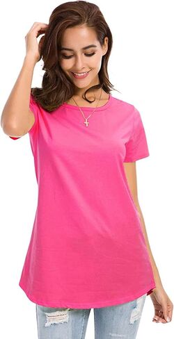 Women's Cotton T-Shirts Short Sleeve Loose Comfy Basic Plain Tunic Tee in Kuwait