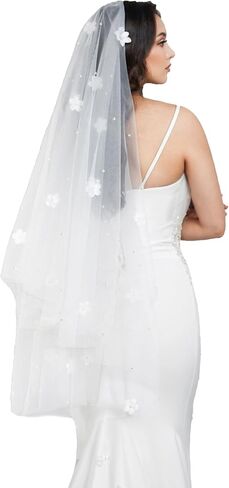 Wedding Veil for Bride 2Tier Pearl Bridal Veil Fingertip Length Flower Veils for Women Wedding in Saudi Arabia