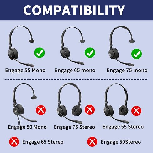 وسائد أذن بديلة لسماعات Jabra Engage 55/65/75 (إصدار استريو) (لا تناسب Engage 50، Engage 55/65/75 إصدار أحادي) - وسائد الأذن مع رغوة عالية الكثافة in Kuwait