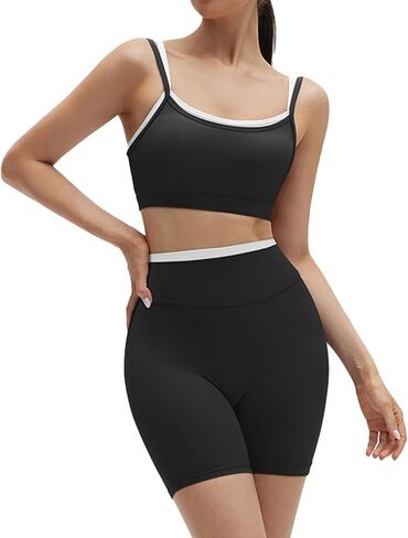 SUUKSESS Women 2 Pieces Workout Sets Padded Spaghetti Straps Camis High Waist Biker Shorts in Saudi Arabia