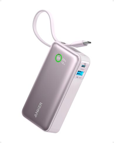 باور بانك نانو من أنكر، شاحن محمول بسعة 10,000 مللي أمبير في الساعة مع كابل USB-C مدمج، إعادة شحن 30 وات، خرج 30 وات كحد أقصى مع USB-C&A، لسلسلة iPhone 16/15، MacBook، Galaxy، AirPods، والمزيد in Kuwait
