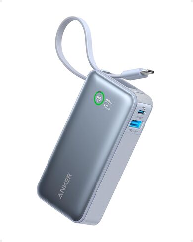 Anker Nano Power Bank, 10,000mAh Portable Charger with Built-in USB-C Cable, 30W Recharging, 30W Max Output with USB-C&A, for iPhone 16/15 Series, MacBook, Galaxy, AirPods, and More in Saudi Arabia