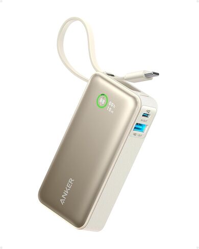 Anker Nano Power Bank, 10,000mAh Portable Charger with Built-in USB-C Cable, 30W Recharging, 30W Max Output with USB-C&A, for iPhone 16/15 Series, MacBook, Galaxy, AirPods, and More in Saudi Arabia