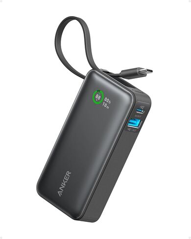 Anker Nano Power Bank, 10,000mAh Portable Charger with Built-in USB-C Cable, 30W Recharging, 30W Max Output with USB-C&A, for iPhone 16/15 Series, MacBook, Galaxy, AirPods, and More in Saudi Arabia