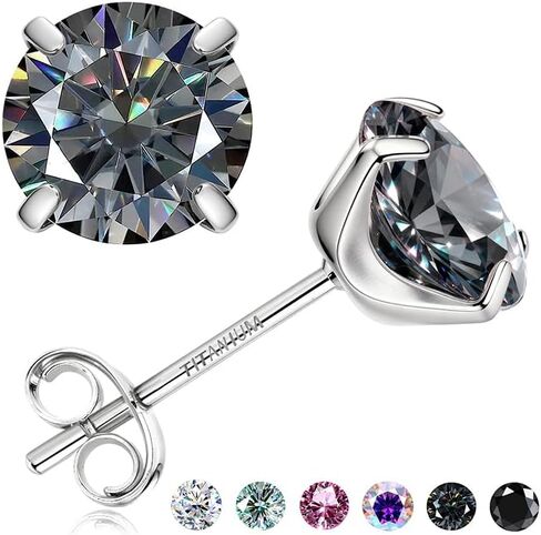 Moissanite Earrings Studs : G23 Titanium Stud Earring for Women Men Hypoallergenic Dainty Moissanite Jewelry for Sensitive Ear Round Cut Multicolor VVS1 Clarity 0.6-4CT in Saudi Arabia