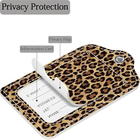 Luggage Tags,The Beauty of Leopard Print Design, Double-Sided Privacy Cover ID Labels with Stainless Steel Loop and Address Card for Travel Bag Suitcase in Saudi Arabia
