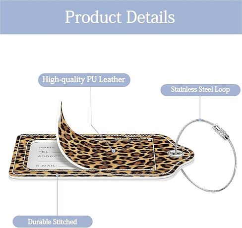 Luggage Tags,The Beauty of Leopard Print Design, Double-Sided Privacy Cover ID Labels with Stainless Steel Loop and Address Card for Travel Bag Suitcase in Saudi Arabia