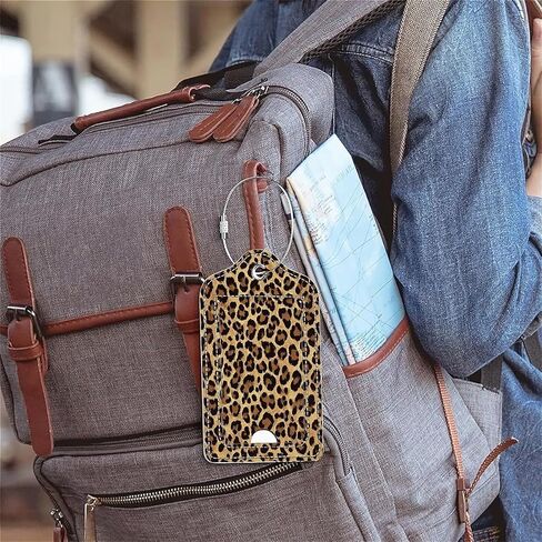 Luggage Tags,The Beauty of Leopard Print Design, Double-Sided Privacy Cover ID Labels with Stainless Steel Loop and Address Card for Travel Bag Suitcase in Saudi Arabia