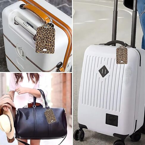 Luggage Tags,The Beauty of Leopard Print Design, Double-Sided Privacy Cover ID Labels with Stainless Steel Loop and Address Card for Travel Bag Suitcase in Saudi Arabia