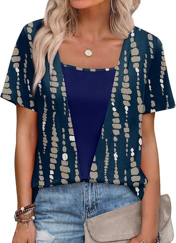 WIHOLL Womens Summer Tops Trendy 2 in 1 Blouses Short Sleeve Shirts Casual T Shirts Beach Vacation Clothes in Saudi Arabia