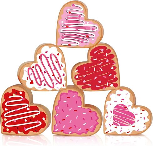 6Pcs Valentine's Day Decorations Double-Sided Wooden Candy Heart Sign Love Block Valentines Tiered Tray Decor for Valentines Day Wedding Home in Saudi Arabia