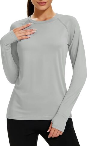 MAGCOMSEN Women's Thermal Shirts Long Sleeve Fleece Lined Workout Tops Athletic Moisture Wicking with Thumb Hole in Saudi Arabia