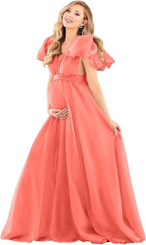 فساتين الأمومة لالتقاط الصور للنساء الحوامل رداء الأمومة الشيفون المتدفق فساتين الحمل الأنيقة لاستحمام الطفل in Kuwait