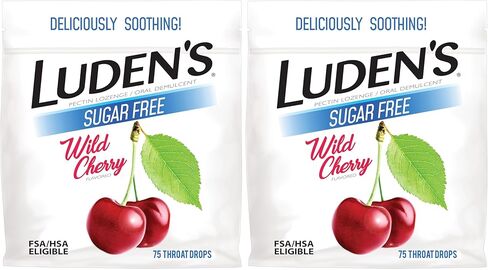 Luden's Sore Throat Relief Lozenges for Minor Everyday Irritation & Dry Mouth, Sugar Free Wild Cherry Flavored Drops, 130 Count in Kuwait