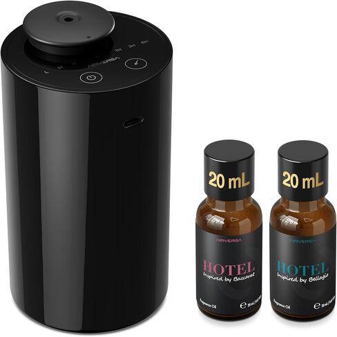 Airversa Waterless Essential Oil Diffuser Starter Kit with 2x20mL Hotel Fragrance Oils for Car Home Office, Up to 600 sq ft, Cordless Nebulizer Baterry Operated, Mist & Timer Settings AN8Kit-3, Black in Saudi Arabia