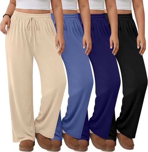 Neer 4 Pack Women's Plus Size Sweatpants Wide Leg Elastic Waist Lounge Yoga Pants Loose Fit Drawstring Jogger with Pockets in Saudi Arabia