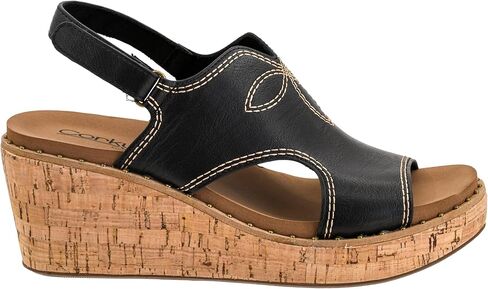 Corkys Footwear Womens Darlin Wedge - يتميز بكعب 2.5 بوصة، ونعال داخلية مبطنة من مادة EVA، وخياطة غربية وفتحات في الجزء العلوي، وإغلاق بخطاف وحلقة in Kuwait