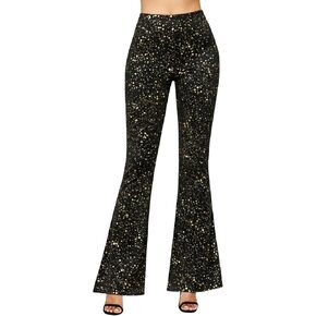 Women's Sparkly Flare Leggings, High Waisted Sparkle Bell Bottoms Pants Party Trousers for Club Night Out in Saudi Arabia