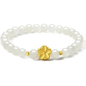 24K Solid Gold Bracelet for Women, Real Pure Gold Jewelry Lucky Rabbit Zodiac Bowknot Cherry Blossom Prehnite Pearl Jade Beaded Bracelet for Her A1910984 in Kuwait