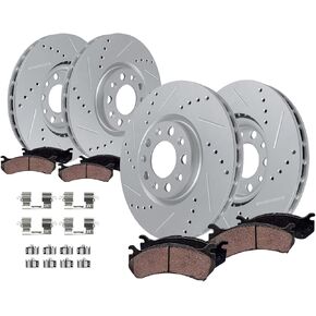 Detroit Axle - Brake Kit for Jeep 2013-2021 Grand Cherokee 2012-2020 Dodge Durango, Drilled Slotted Disc Brake Rotors Ceramic Brakes Pads Replacement : 13.78" inch Front and 12.99" Vented Rear Rotor in Saudi Arabia