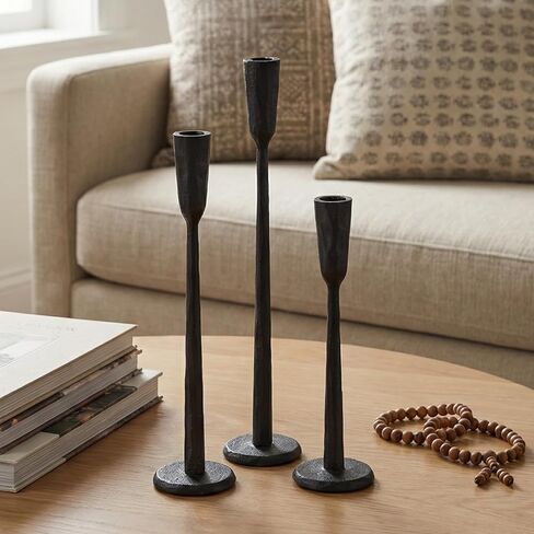Gold Iron Taper Candle Holder Set of 3, Heavy Wrought Iron Candlestick Holders Decorative Candle Stand, Vintage Candle Holder for Wedding, Dining, Home Decoration in Saudi Arabia