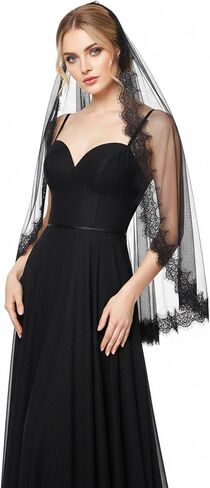 Bridal Veil Lace Edge 1 Tier Fingertip Length Wedding Veil with Comb for Brides in Saudi Arabia