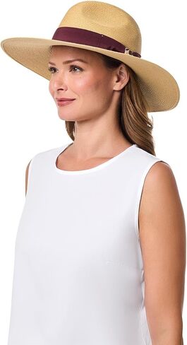 Coolibar UPF 50+ Women's Christy Large Brim Fedora with Fancy Bow, White, One Size, Solid - Sun Protective in Saudi Arabia