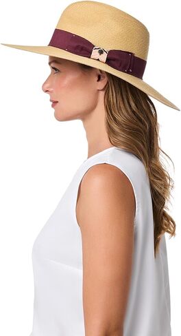 Coolibar UPF 50+ Women's Christy Large Brim Fedora with Fancy Bow, White, One Size, Solid - Sun Protective in Saudi Arabia