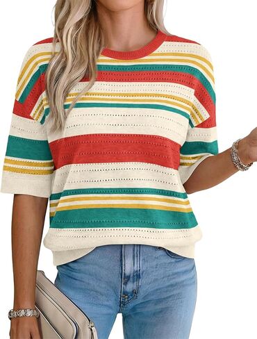 XIEERDUO Womens Half Sleeve Sweater Knit Crochet Blouses Tops 2026 Spring Summer Fashion Clothing Outfits in Saudi Arabia