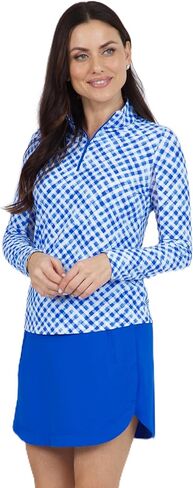 IBKUL Athleisure Wear Sun Protective UPF 50+ Icefil Cooling Gingham Check Print Long Sleeve Mock Neck Top – 10876 in Kuwait