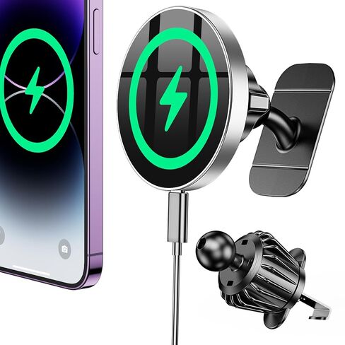 Coolpow for MagSafe Car Mount Charger【15W PRO Charging】 iPhone Magsafe Charger car Mount Magnetic Phone Holder【Vent +Dash+Wall 】 Fits iPhone 15 Pro Max 14 13 12 Plus Magsafe car Charger【Super Magnet】 in Saudi Arabia