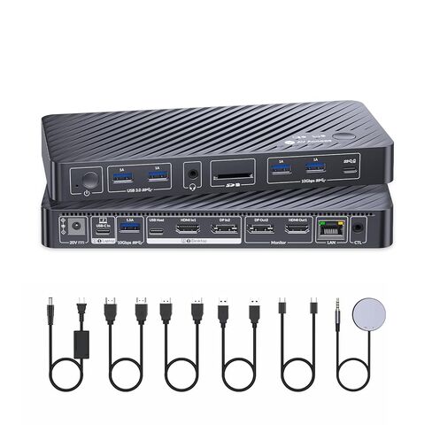 محطة إرساء الوصول إلى AV، مفتاح KVM مزدوج الشاشة لأجهزة الكمبيوتر المحمول وسطح المكتب، شحن من النوع C 60 وات للكمبيوتر المحمول، إيثرنت، EDID، مع HDMI ومنفذ DisplayPort، USB-C MST مزدوج 4K@60 هرتز، 1080P@240 هرتز، 2K@144 هرتز، USB 3.0، ألومنيوم in Kuwait