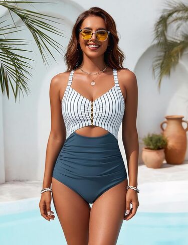Blooming Jelly Womens One Piece Metal Cut Out Swimsuit Tummy Control Ruched Bathing Suit Full Coverage Slimming Swimwear 2026 in Saudi Arabia