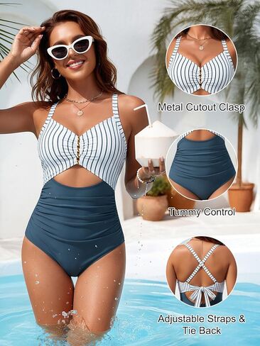Blooming Jelly Womens One Piece Metal Cut Out Swimsuit Tummy Control Ruched Bathing Suit Full Coverage Slimming Swimwear 2026 in Saudi Arabia