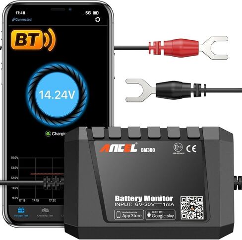 شاشة بطارية Bluetooth ANCEL BM1000 400A مع تحويلة ، عداد البطارية الذكية اللاسلكية لـ RV ، الطاقة الشمسية ، الأنظمة البحرية ، خارج الشبكة ، الجهد 10-120 فولت ، تتبع الدقيق/AH/SOC دقيق عبر التطبيق in Kuwait