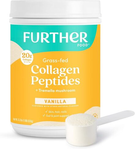 مسحوق ببتيدات الكولاجين بالفانيليا مع فطر التريميلا - 100% من الأعشاب التي تتغذى على العشب، متحلل من النوع 1 و3، 20 جرام من الكولاجين لكل وجبة، يدعم البشرة والشعر والأظافر والمفاصل، 22.22 أونصة in Kuwait