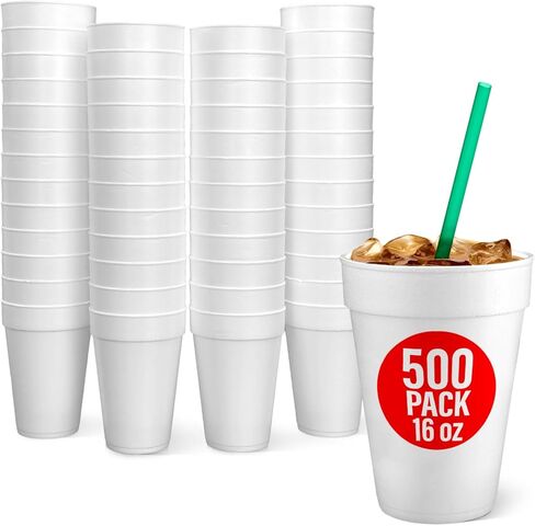 16 Oz Disposable Foam Cups (50 Pack), White Foam Cup Insulates Hot & Cold Beverages, Made in the USA, To-Go Cups - for Coffee, Tea, Hot Cocoa, Soup, Broth, Smoothie, Soda, Juice in Saudi Arabia