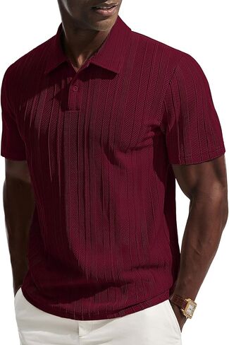 PJ PAUL JONES Mens Knit Polo Shirt Short Sleeve Textured Shirts Casual Collared Polo Shirts in Saudi Arabia