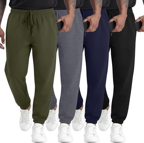 4 Pack Men's Sweatpants Drawstring Workout Athletic Joggers Lounge Running Gym Track Sweat Pants with Pockets in Saudi Arabia