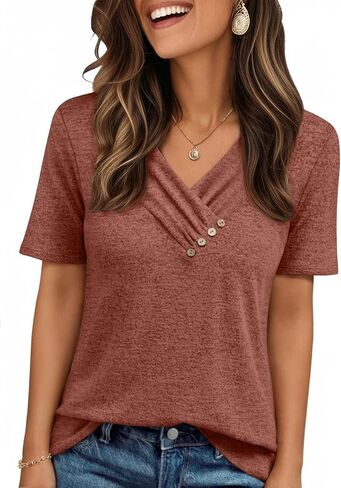 AUTOMET Womens Short Sleeve Tunic Top Spring Summer V Neck Button Shirts 2026 Dressy Casual Business Blouses in Saudi Arabia