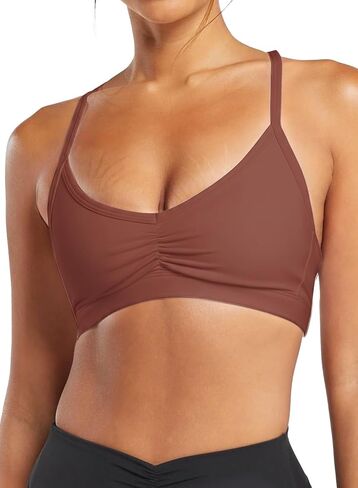 حمالات صدر رياضية مكشكشة للنساء، حمالة صدر يوجا على شكل حرف V مع ظهر متقاطع مبطن قابل للإزالة in Kuwait