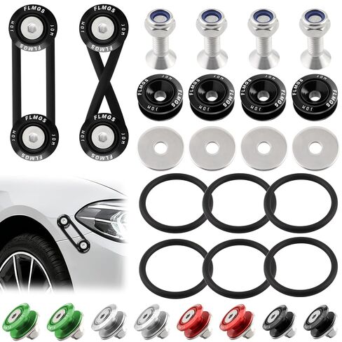 المصد السريع إصدار CNC BILLET CLIPS KIT (4 علامات تبويب سرعان ما سبائك الألومنيوم مع 6 NBR O حلقات O) مع غسالة من الفولاذ المقاوم للصدأ ومسامير M6 ، متوافقة مع المصد الخلفي الأمامي للسيارة (أسود) in Saudi Arabia