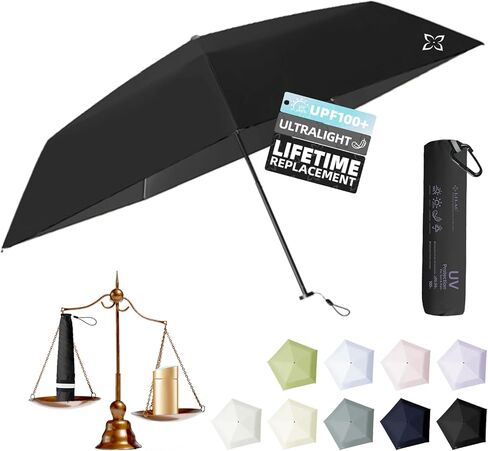 Mini Compact Travel Umbrella, 3.7Oz Ultralight Carbon Fiber UPF 50+ UV Protection Umbrellas for Rain & Sun, Portable Small for Backpack Car, for Women Men Kids, TSA Approved in Saudi Arabia