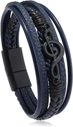 Dreuyet Leather Music Bracelets Braided Retro Guitar Music Note Handmade Ethnic Tribal Treble Clef Wristband Cuff Bracelets Punk Rock Jewelry Gifts in Saudi Arabia