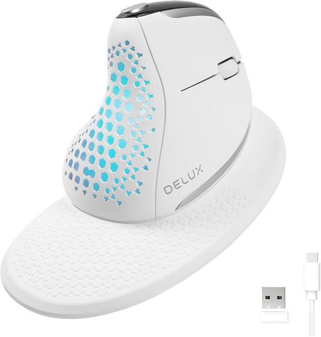 DeLUX Seeker Wireless Ergonomic Vertical Mouse with OLED Screen, BT and USB Receiver, Connect with Up to 4 Devices, Thumb Wheel, 4000DPI, Programmable Rechargeable Silent Mouse(M618XSD-Black) in Kuwait